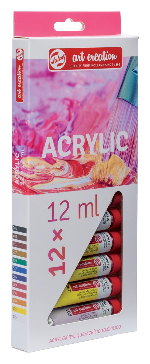 Talens Art Creation acrylverf tube van 12 ml, set van 12 tubes in geassorteerde kleuren