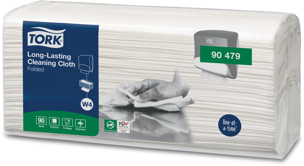 Tork Long Lasting poetspapier, gevouwen, W4, 90 vellen, pak van 4 stuks Tork Long Lasting poetspapier, gevouwen, W4, 90 vellen, pak van 4 stuks