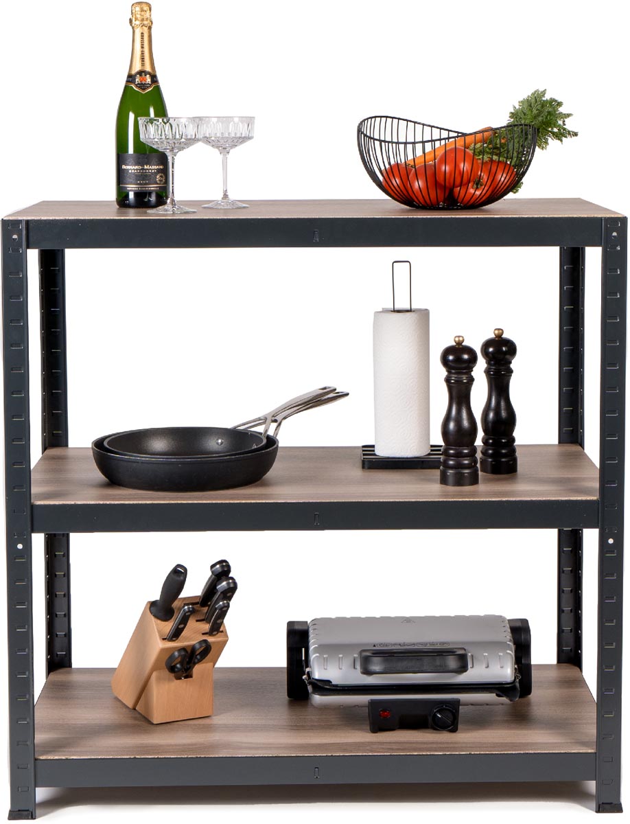 Avasco rek Home Table, ft 88 x 90 x 45 cm, 3 legborden, uit metaal, zwart afbeelding