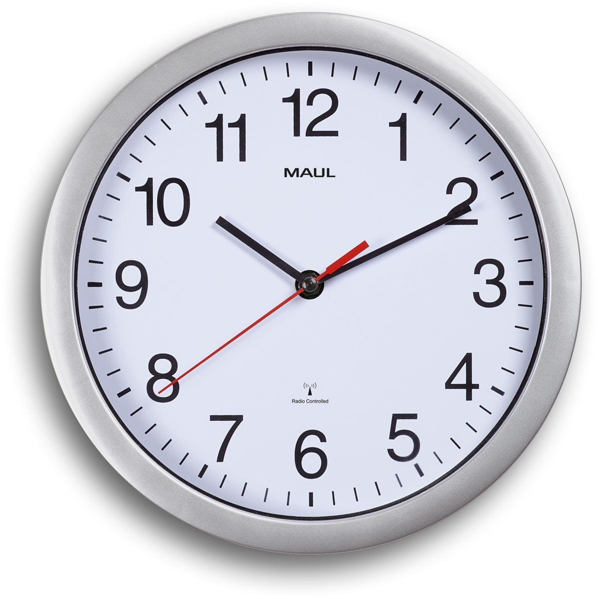 MAULrun wandklok, radiogestuurd, diameter 25,2 x 5 cm, kunststof kader, zilver afbeelding