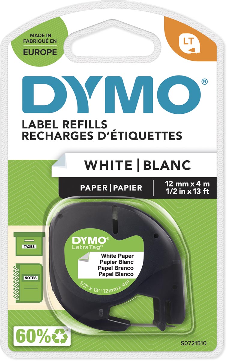 Dymo LetraTAG tape 12 mm, papier wit afbeelding