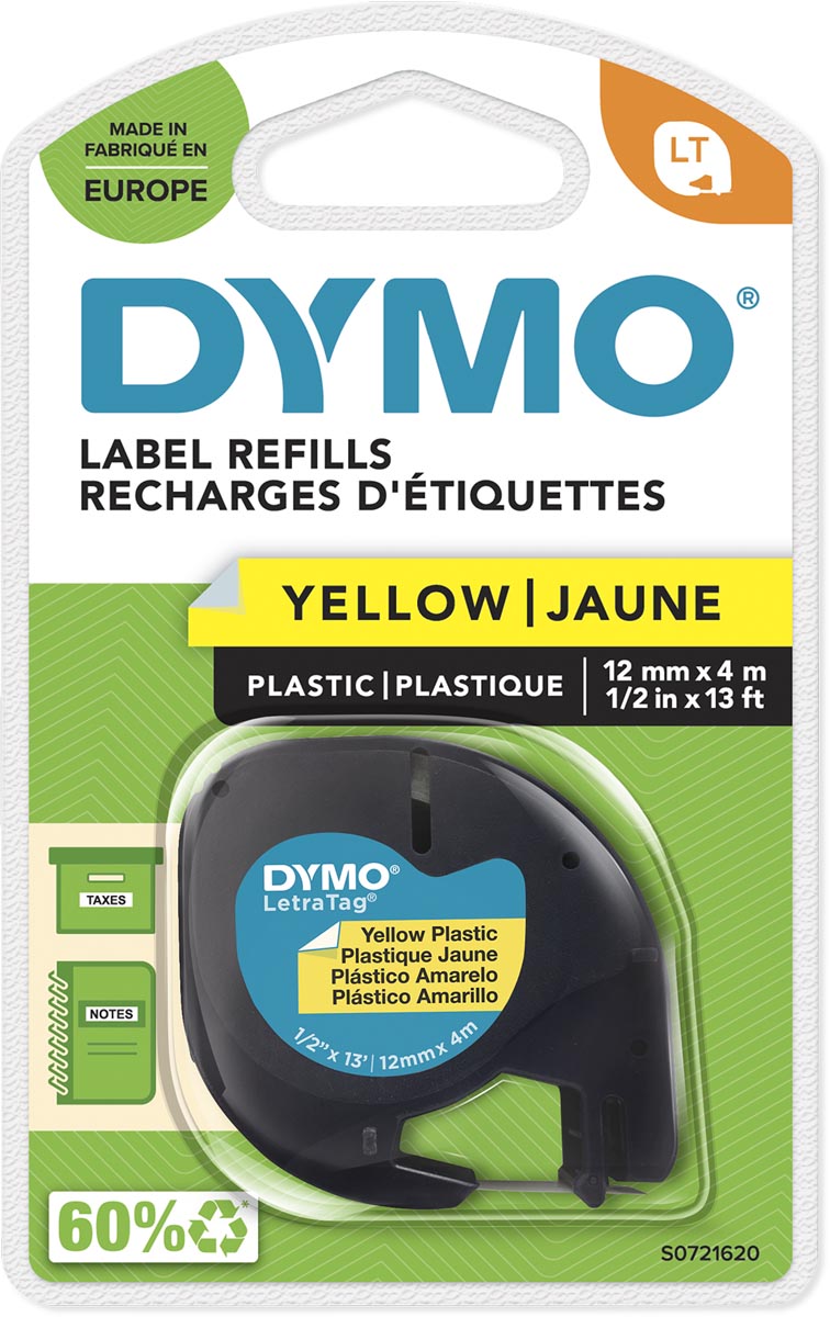Dymo LetraTAG tape 12 mm, plastic geel afbeelding