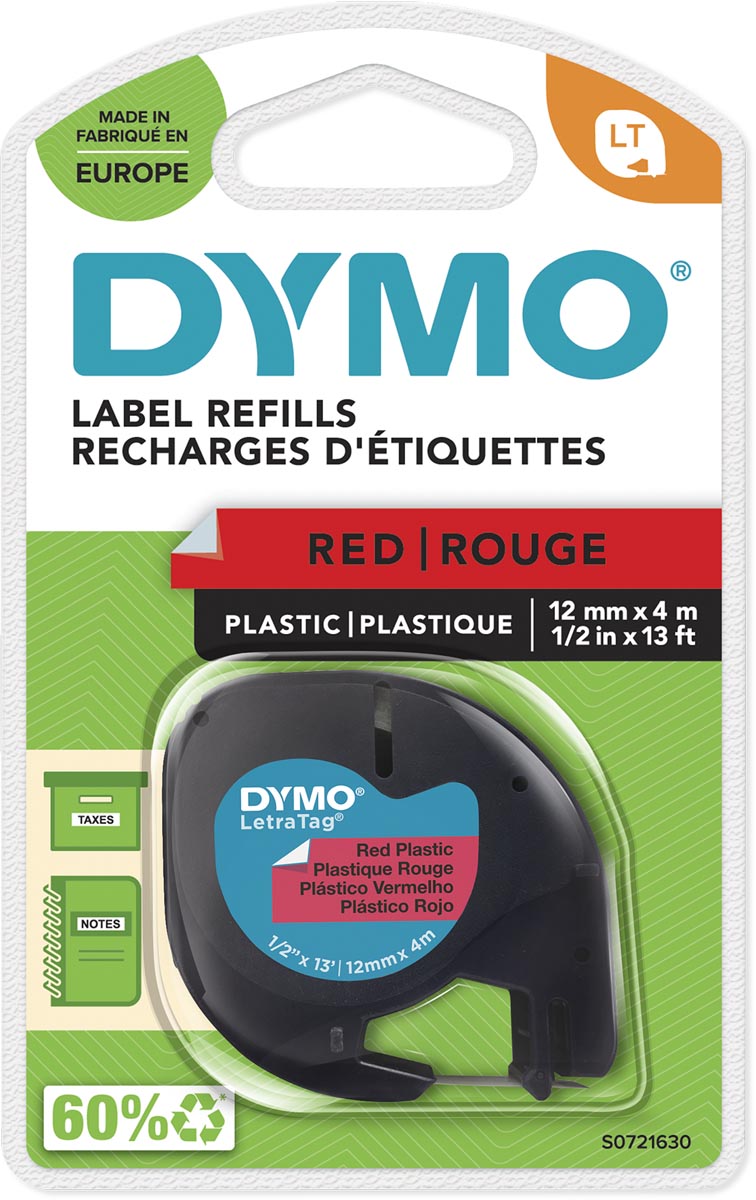 Dymo LetraTAG tape 12 mm, plastic rood afbeelding