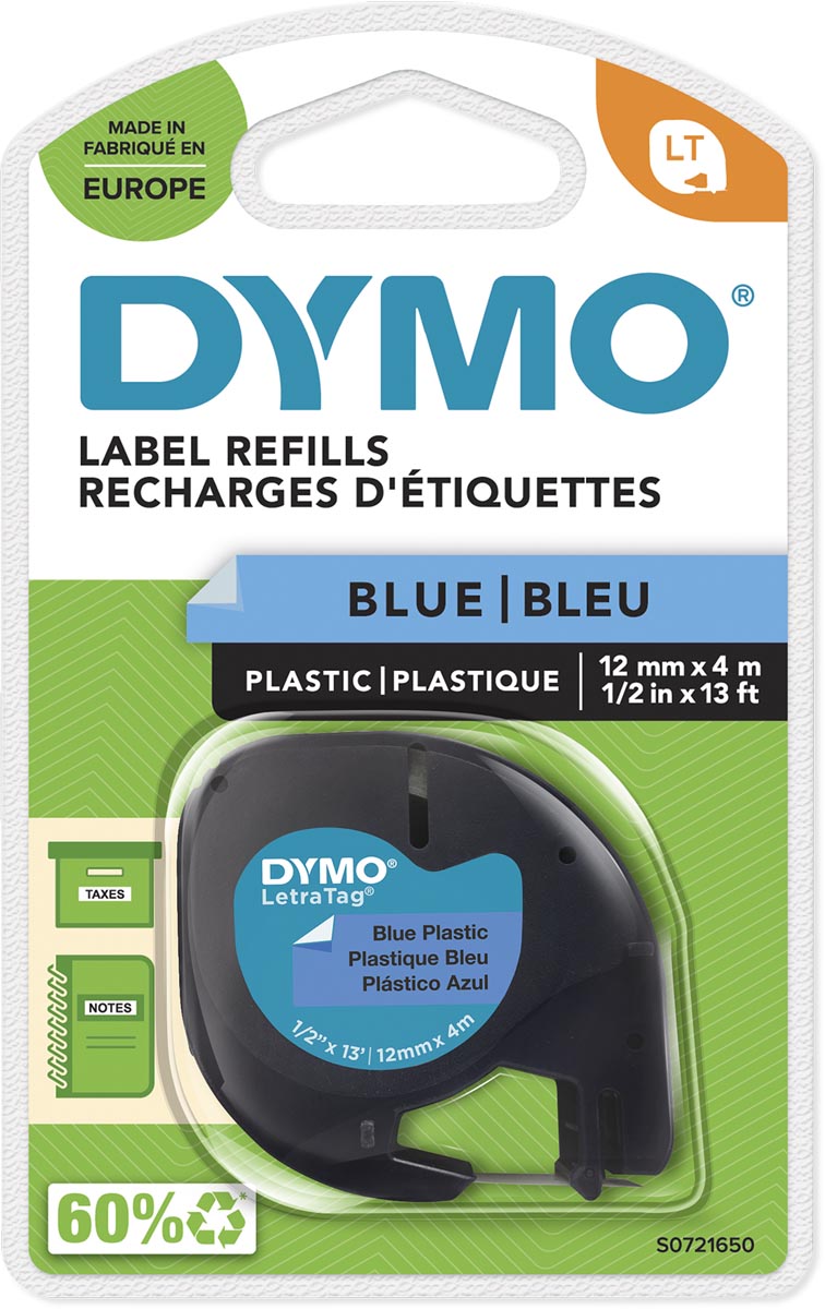 Dymo LetraTAG tape 12 mm, plastic blauw afbeelding