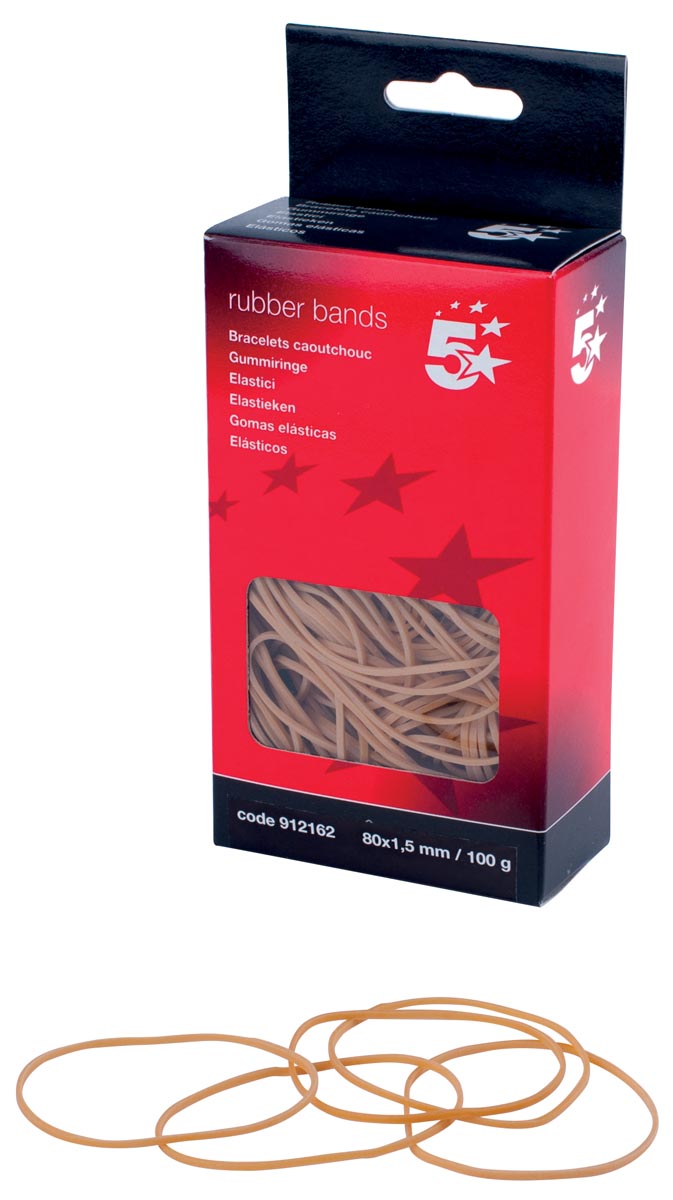 5 Star elastieken 1,5 mm x 80 mm, doos van 100 g
