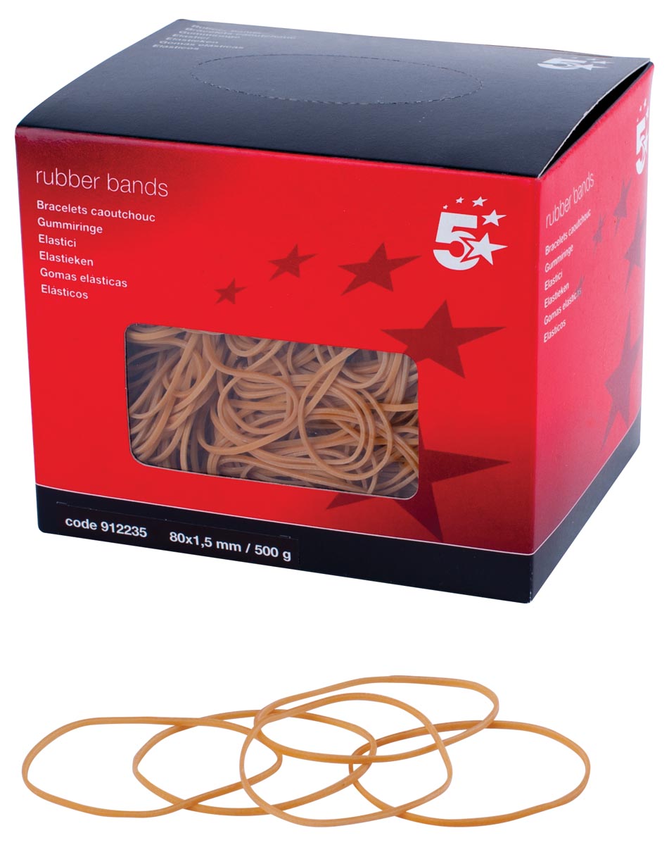 5 Star elastieken 1,5 mm x 80 mm, doos van 500 g