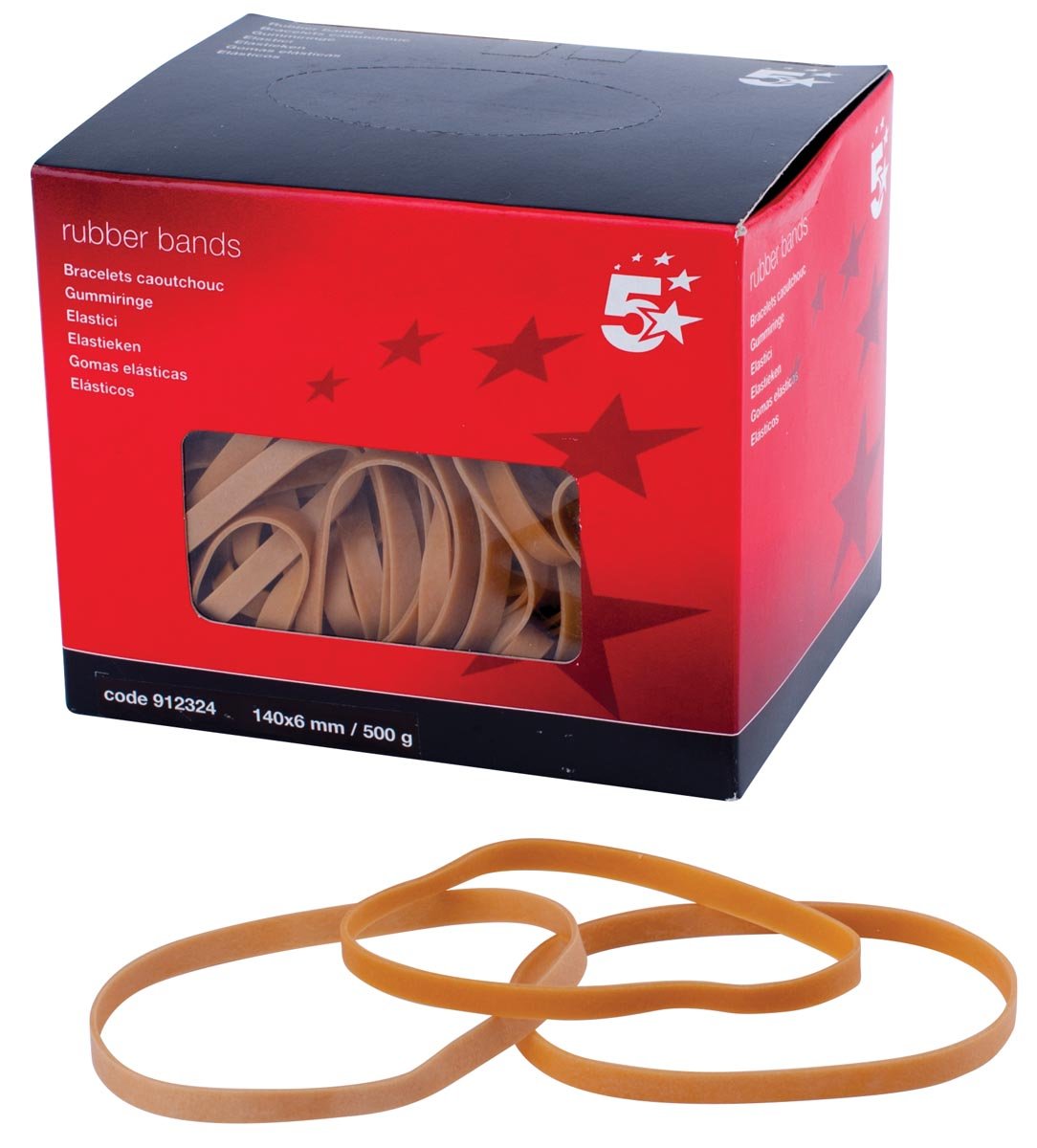 5 Star elastieken 6 mm x 140 mm, doos van 500 g