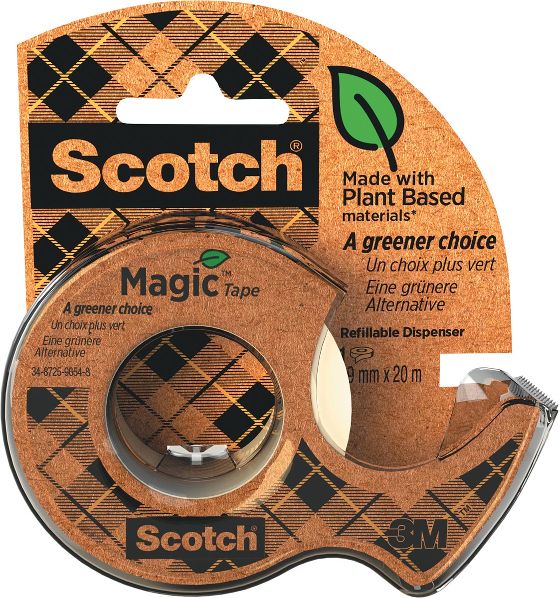 Plakband Magic Tape A greener choice, ft 19 mm, 20 m, op dispenser van 100 % gerecycleerd plastic Plakband Magic Tape A greener choice, ft 19 mm, 20 m, op dispenser van 100 % gerecycleerd plastic