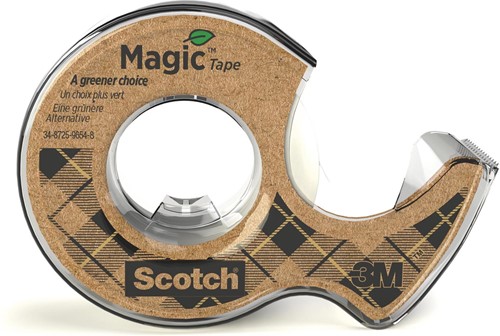 Plakband Magic  Tape A greener choice, ft 19 mm, 20 m, op dispenser van 100 % gerecycleerd plastic