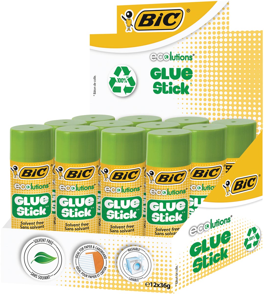 Bic plakstift Ecolutions 36 g, display met 12 stuks