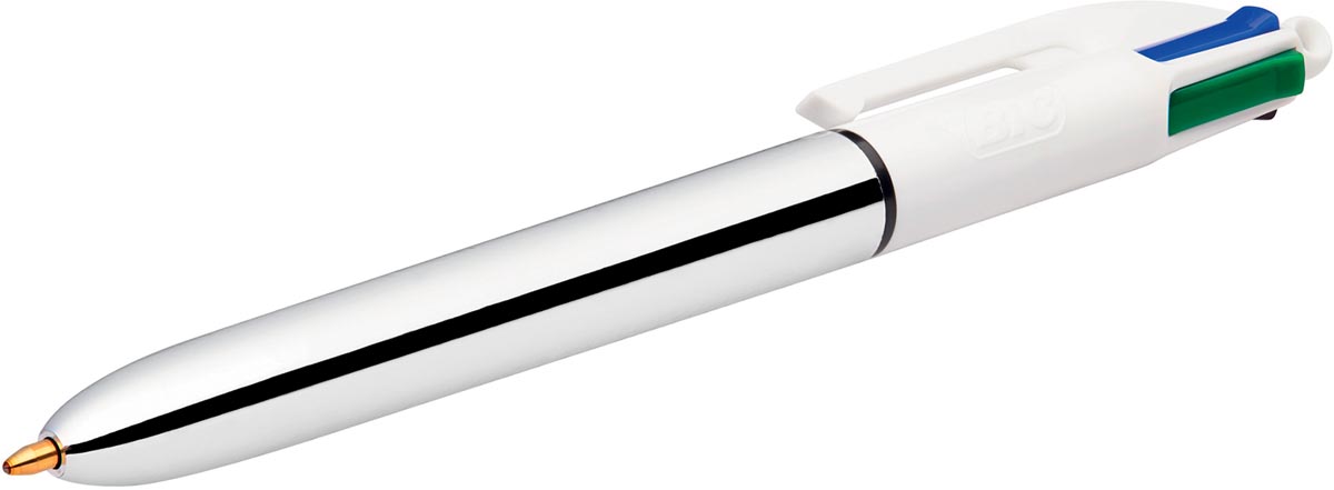 Bic 4 Colours Shine, balpen, 0,32mm, 4 klassieke inktkleuren, lichaam zilver Bic 4 Colours Shine, balpen, 0,32mm, 4 klassieke inktkleuren, lichaam zilver