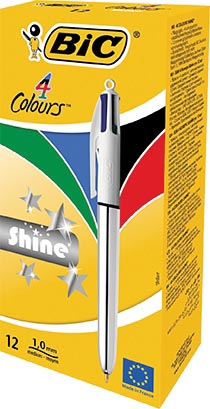 Bic balpen 4 Colours Shine, zilver, doos van 12 stuks