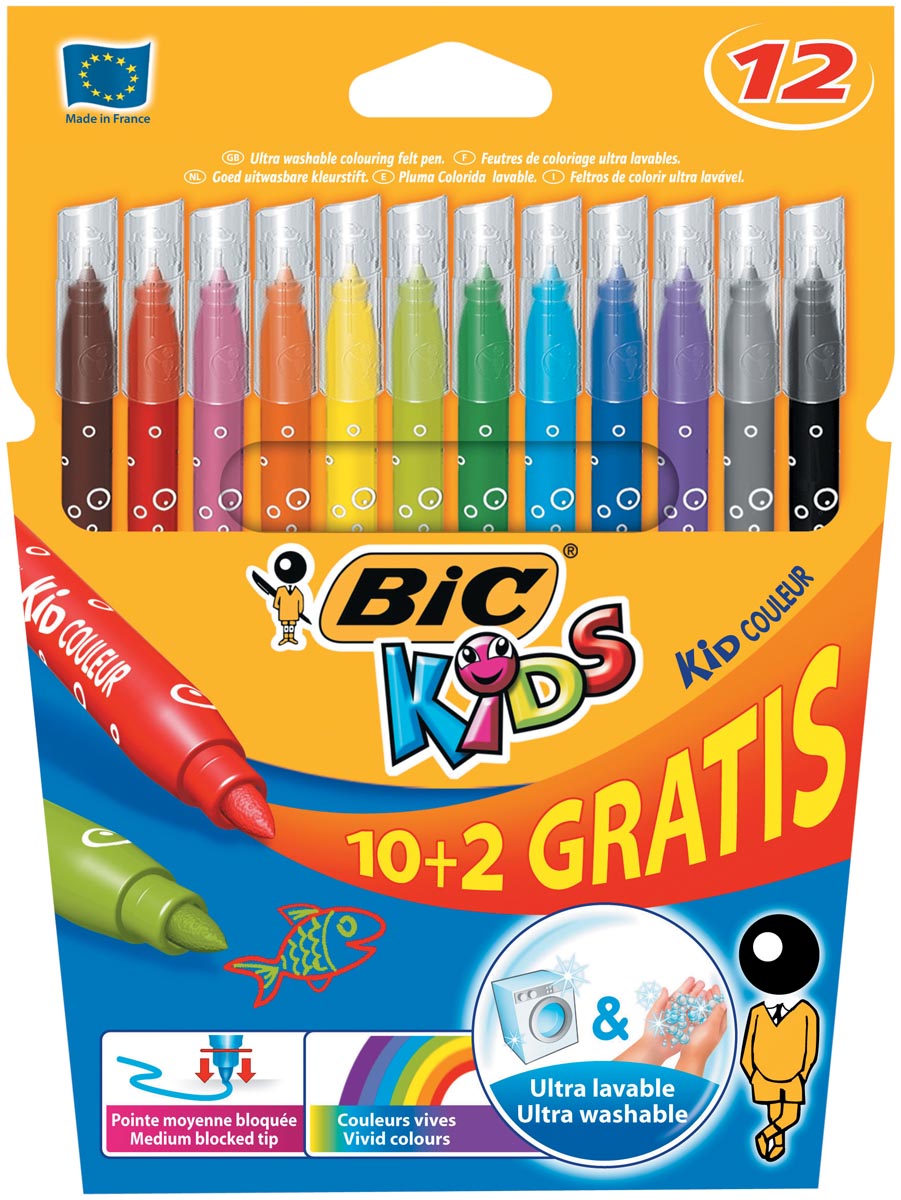 Bic Kids Kid Couleur viltstiften, etui 10 + 2 gratis
