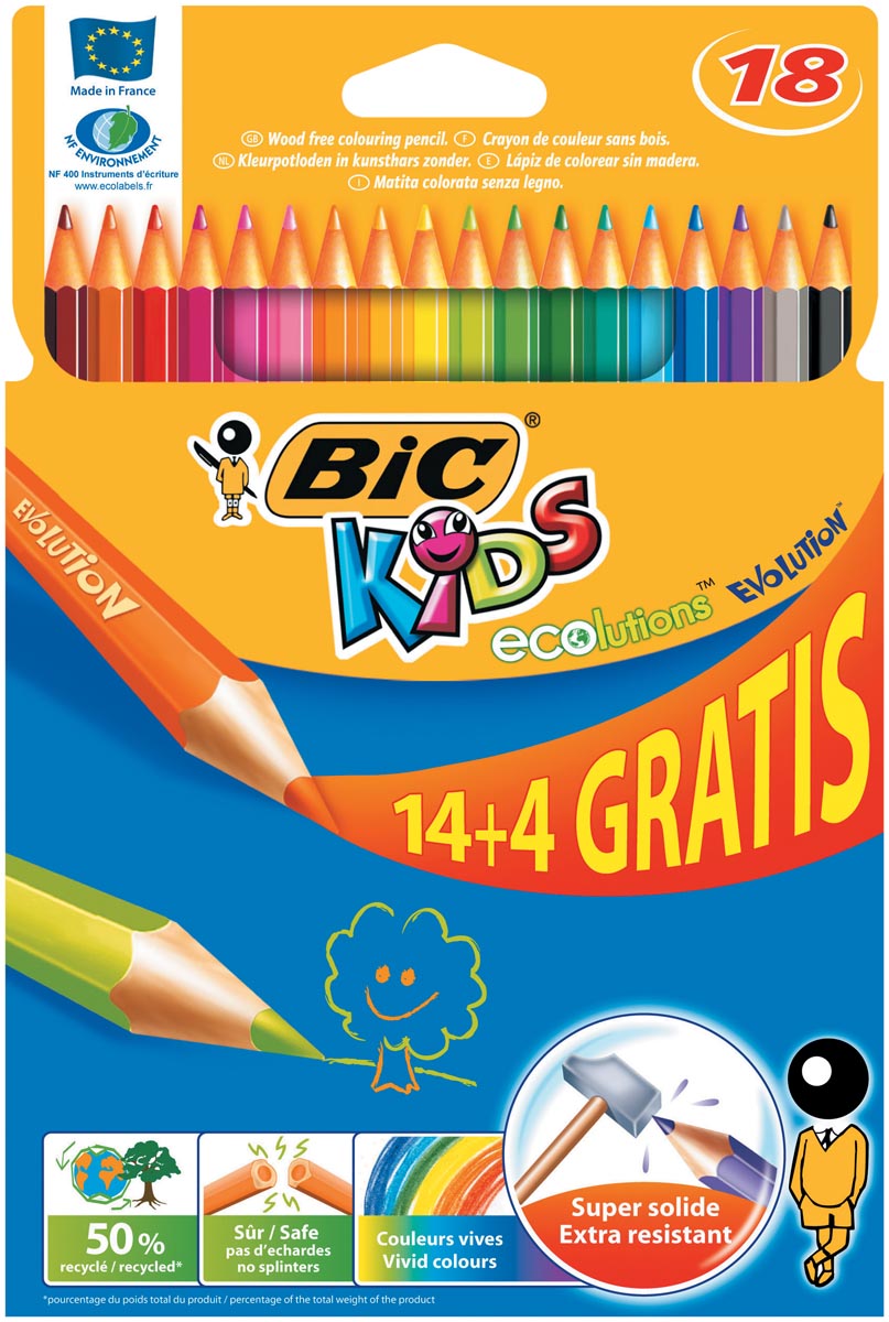 Bic Kids Evolution Ecolutions kleurpotloden, etui 14 + 4 gratis