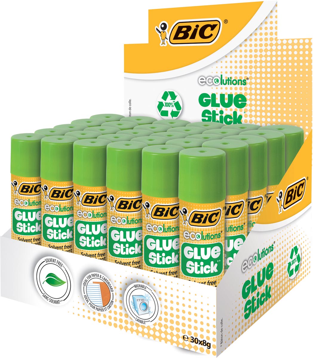 Bic plakstift Ecolutions 8 g, display met 30 stuks Bic plakstift Ecolutions 8 g, display met 30 stuks