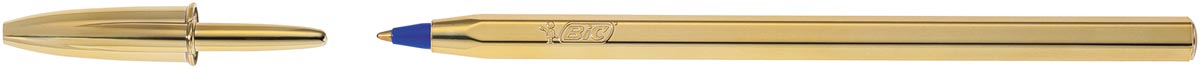 Bic balpen Cristal Medium, gouden lichaam, blauwe inkt, doos van 20 stuks afbeelding