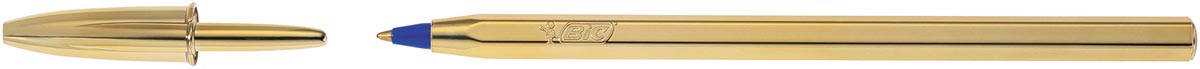 Afbeelding van Bic balpen Cristal Medium, gouden lichaam, blauwe inkt, doos van 20 stuks