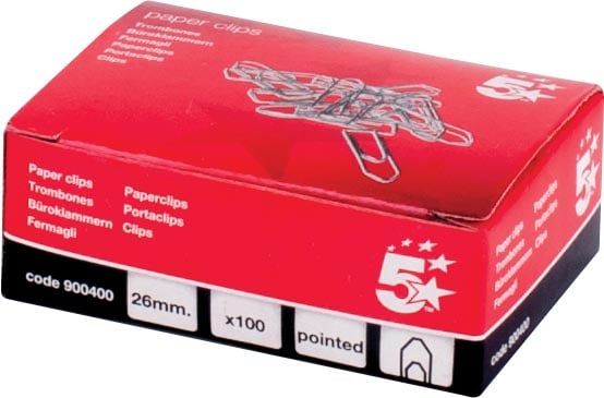 5 Star Papierklemmen 26 Mm Gepunt Doos Van 100 Stuks huismerk kopen in de aanbieding 5 Star Papierklemmen 26 Mm Gepunt Doos Van 100 Stuks huismerk kopen in de aanbieding