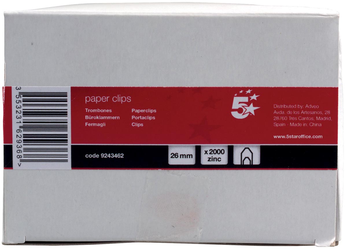5 Star Papierklemmen 26 Mm Gepunt Doos Van 2000 Stuks huismerk kopen in de aanbieding