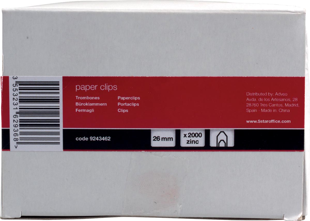 Pergamy papierklemmen 26 mm gepunt, doos van 2000 stuks