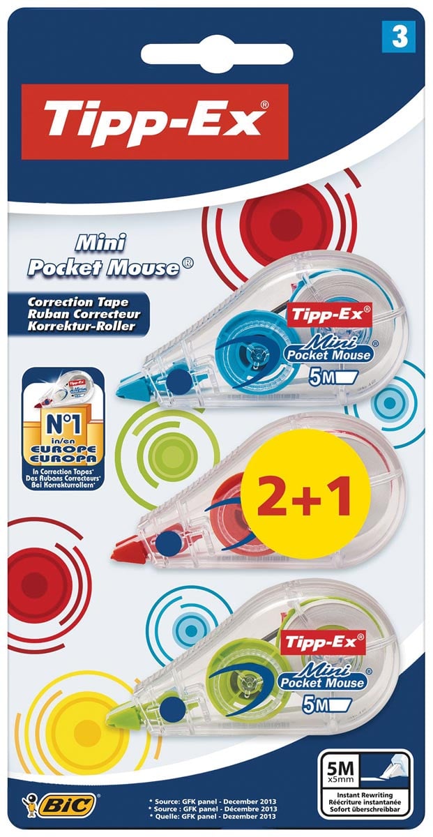 Tipp-Ex correctieroller Mini Pocket Mouse Fashion, blister 2 + 1 gratis afbeelding