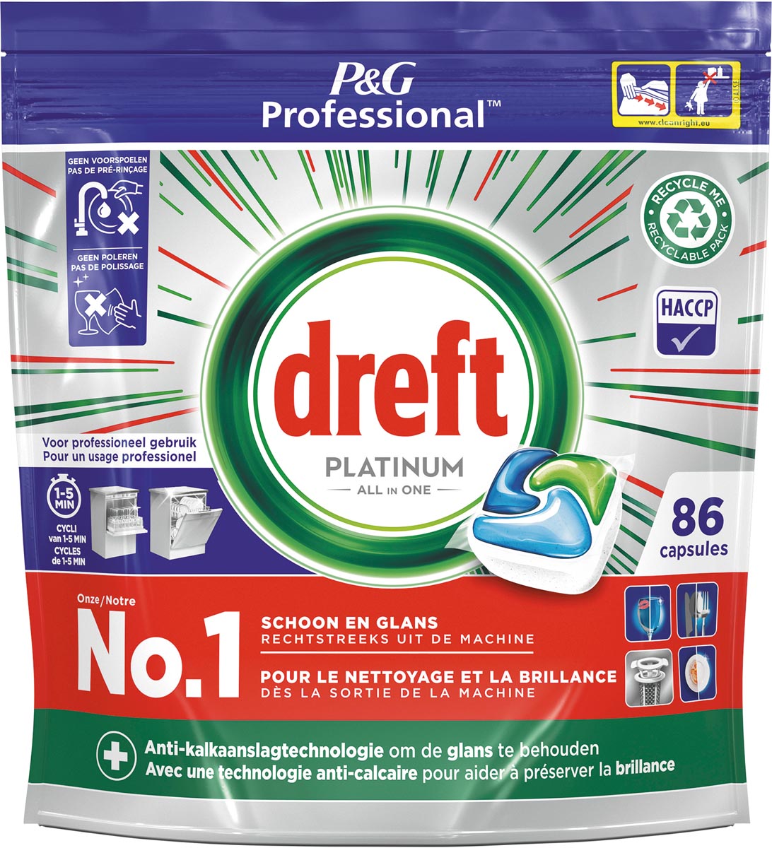 Dreft vaatwastabletten All in One Platinum, 86 capsules