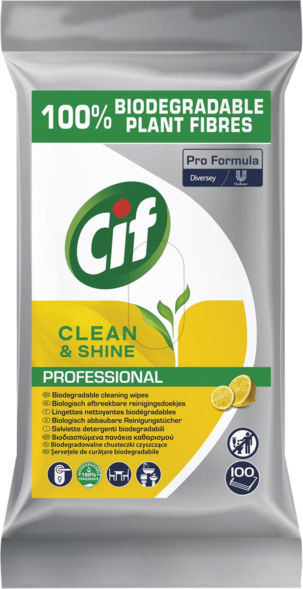 Cif vochtige schoonmaakdoekjes Clean & Shine, pak van 100 stuks afbeelding
