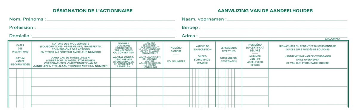Exacompta aandeelhouders, ft 24 x 32 cm, tweetalig, voor NV afbeelding