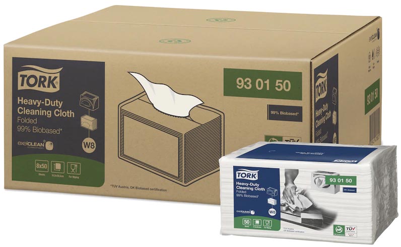 Tork Biobased heavy-duty reinigingsdoek, W8, 50 vellen, pak van 8 stuks Tork Biobased heavy-duty reinigingsdoek, W8, 50 vellen, pak van 8 stuks