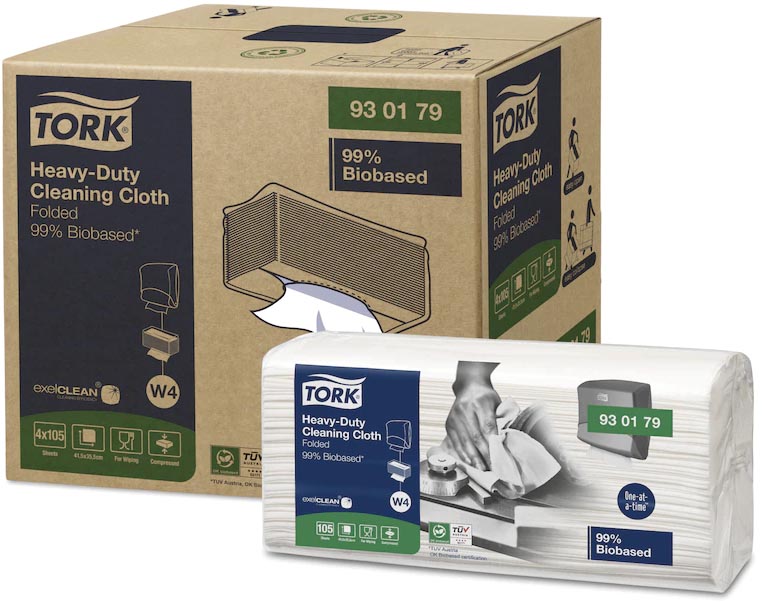 Tork Biobased heavy-duty reinigingsdoek, W4, 105 vellen, pak van 4 stuks Tork Biobased heavy-duty reinigingsdoek, W4, 105 vellen, pak van 4 stuks