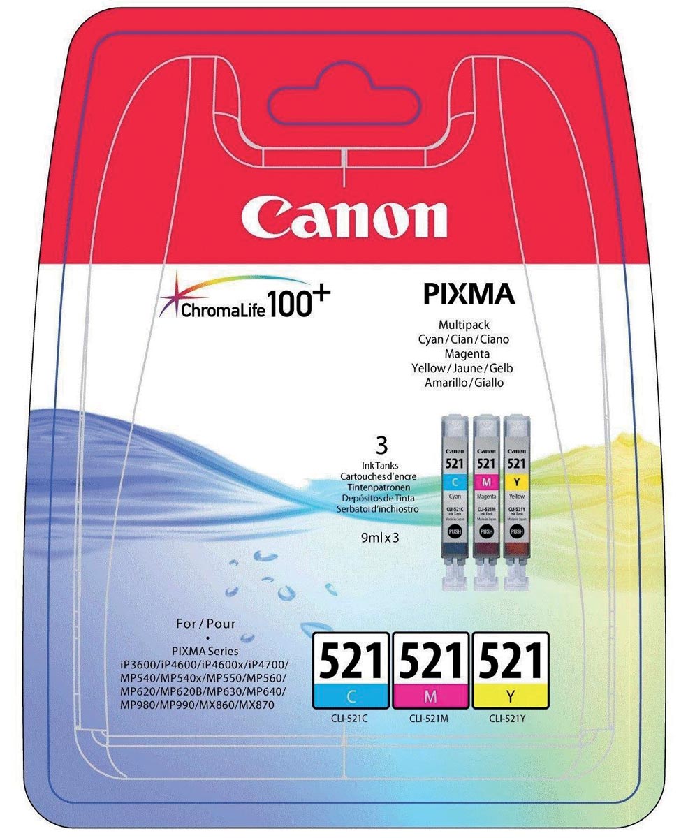 Canon inktcartridge CLI-521, 446 pagina's, OEM 2934B010, 3 kleuren