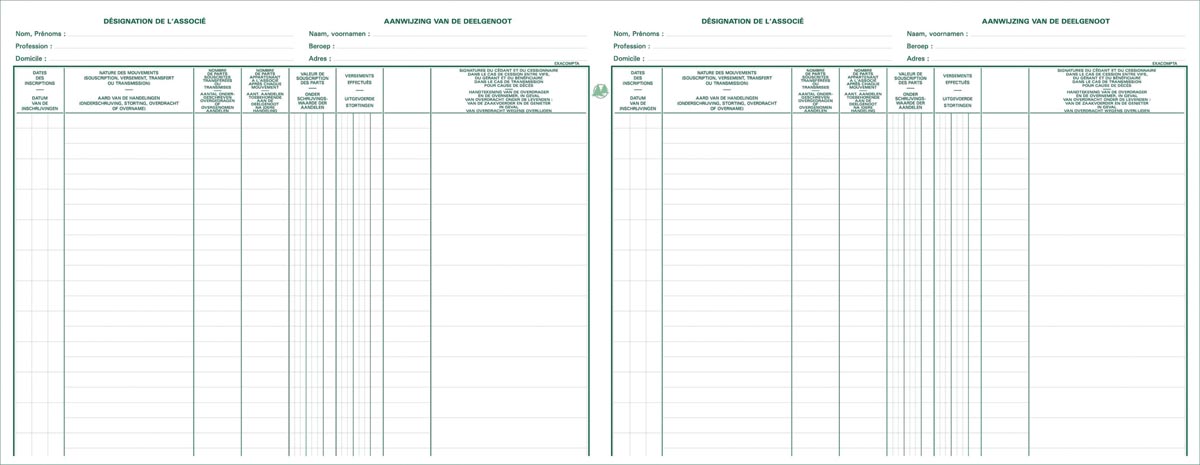 Exacompta aandeelhouders, ft 24 x 32 cm, tweetalig, voor BVBA afbeelding