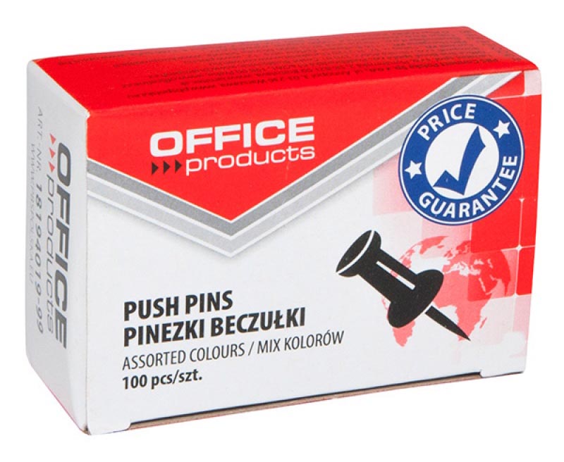 Office Products prikbordspelden, geassorteerde kleuren, doos van 100 stuks