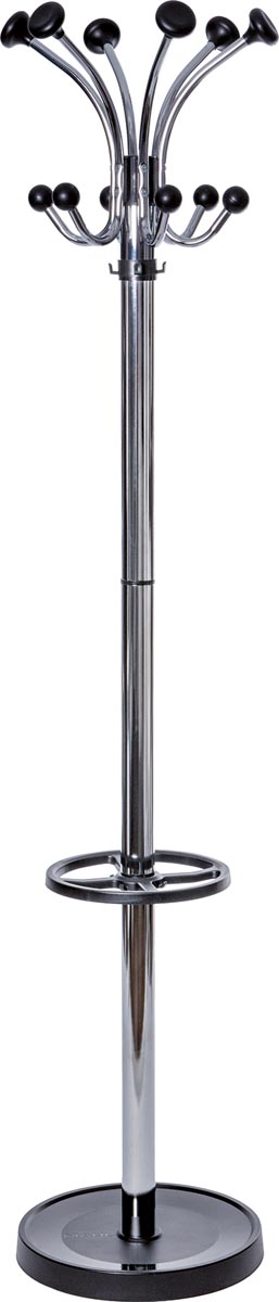 Maul kapstok nebula metaal, hoogte 176 cm, 20 kledinghaken met parapluhouder, zilver Maul kapstok nebula metaal, hoogte 176 cm, 20 kledinghaken met parapluhouder, zilver