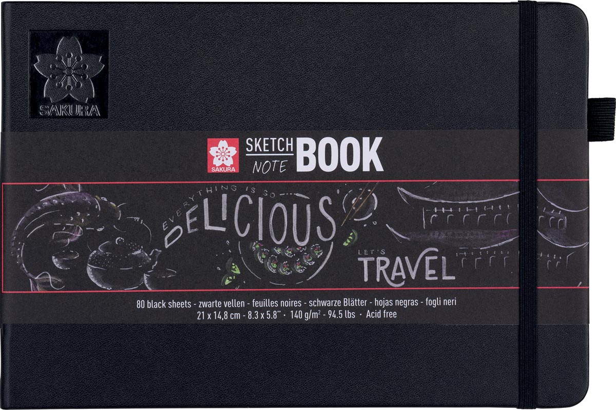 Sakura schetsboek, 80 vel, 140 g/m², ft A5, zwart papier Sakura schetsboek, 80 vel, 140 g/m², ft A5, zwart papier