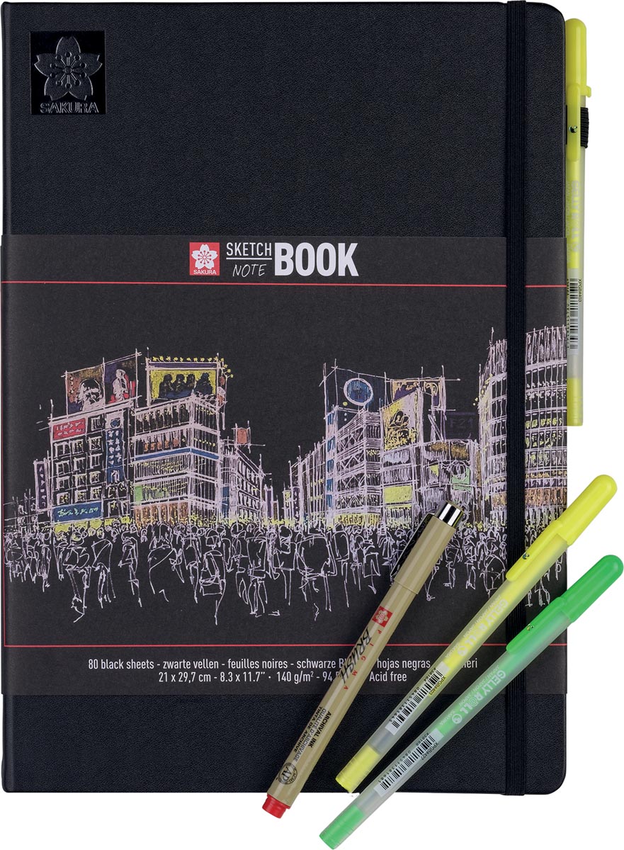 Sakura schetsboek, 80 vel, 140 g/m², ft A4, zwart papier Sakura schetsboek, 80 vel, 140 g/m², ft A4, zwart papier