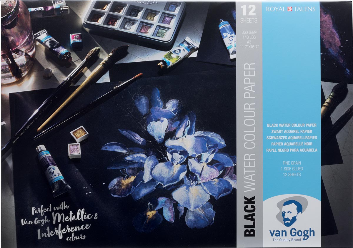 Van Gogh aquarelpapier, zwart, 360 g/m², ft A3, blok met 12 vellen