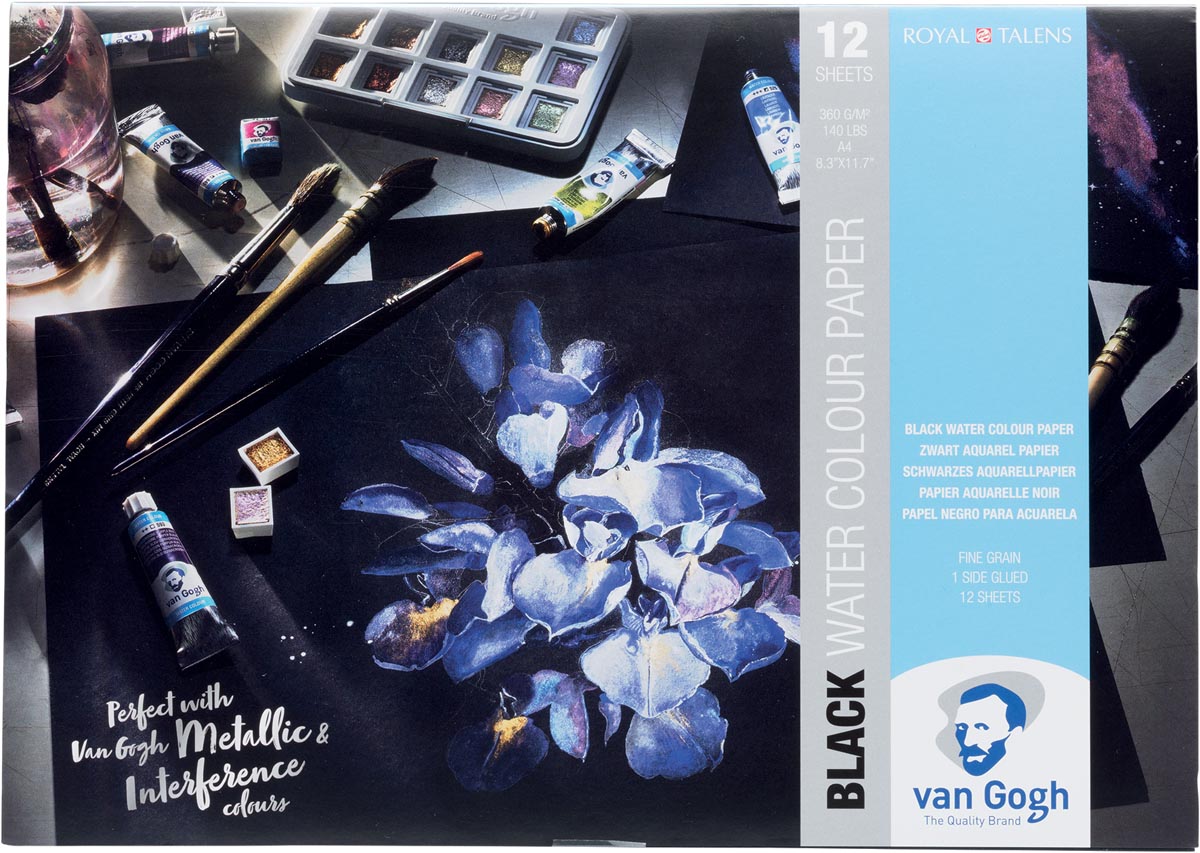 Van Gogh aquarelpapier, zwart, 360 g/m², ft A4, blok met 12 vellen
