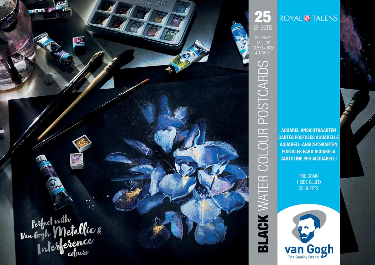 Van Gogh aquarelpapier, zwart, 360 g/m², ft A6, blok met 12 vellen