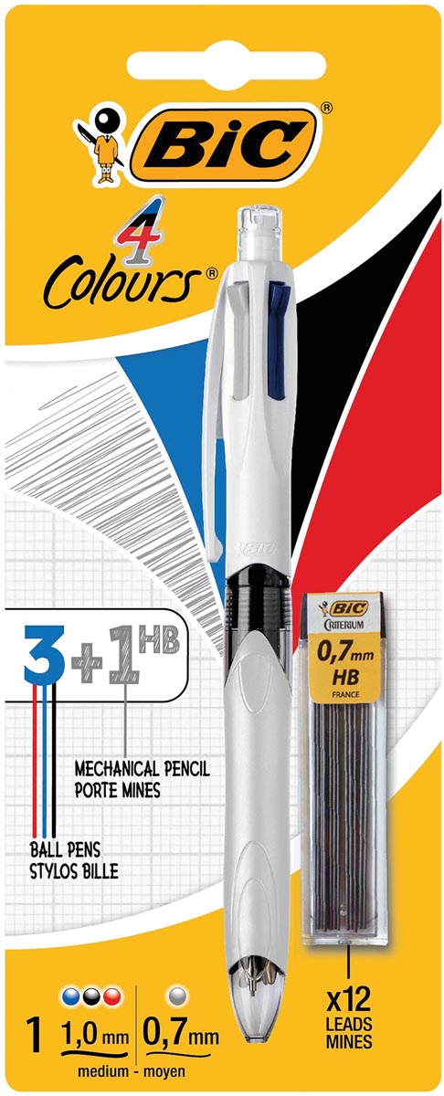 Bic balpen 4 Colours 3 + 1 HB, op blister met mines