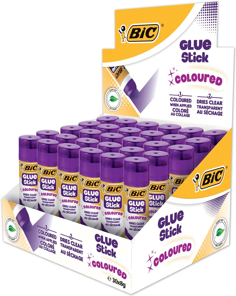 Bic gekleurde plakstift 8 g, display met 30 stuks Bic gekleurde plakstift 8 g, display met 30 stuks