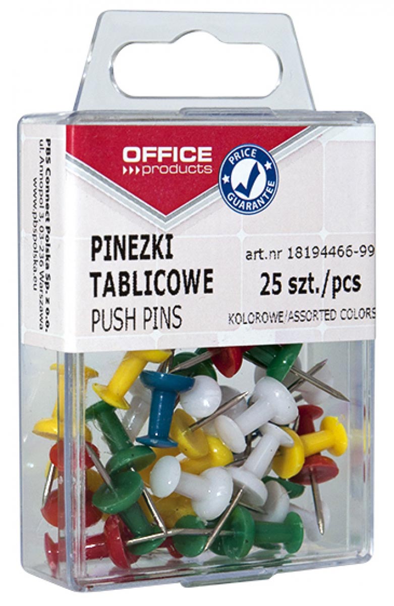 Office Products prikbordspelden, geassorteerde kleuren, plastic ophangdoosje van 25 stuks