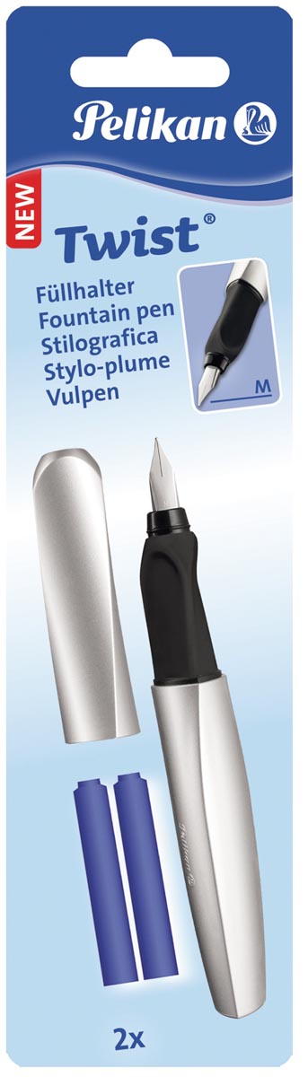 Pelikan vulpen Twist, op blister, Silver (zilver)