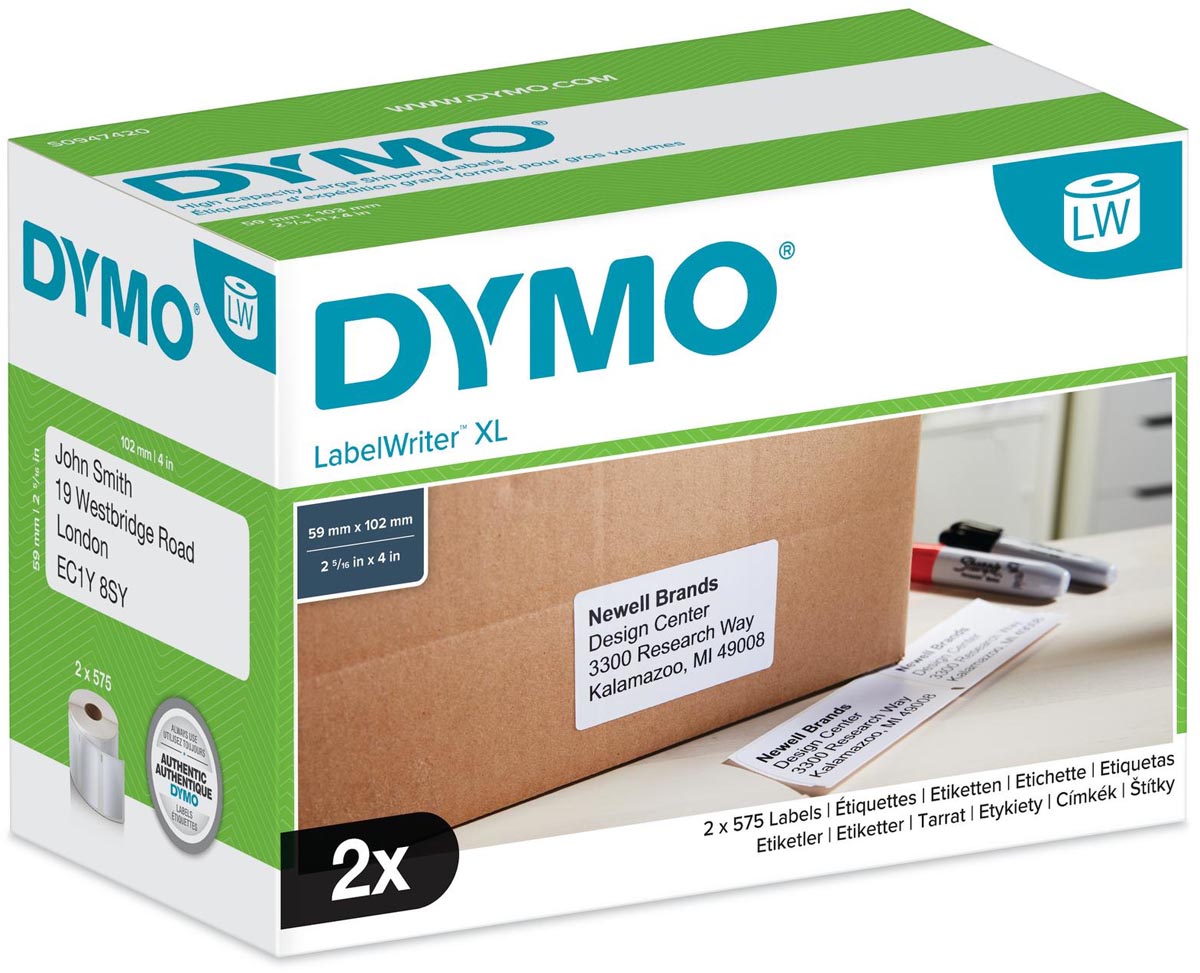 Dymo etiketten LabelWriter ft 102 x 59 mm, wit, 1150 etiketten afbeelding