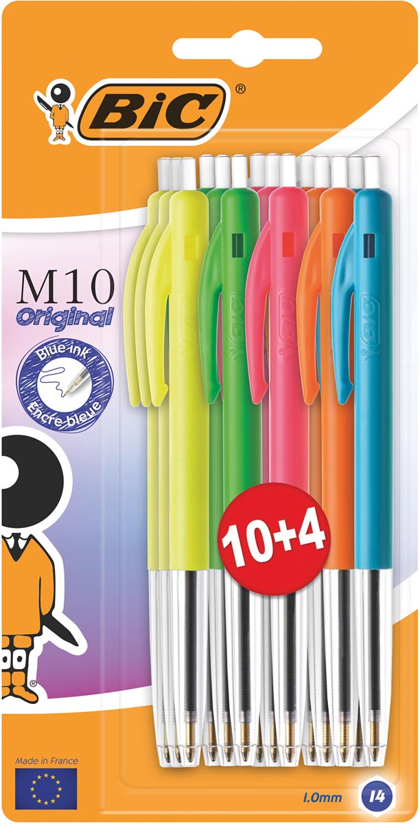 Bic balpen M10 Original Ultracolours, blister van 10 + 4 gratis afbeelding