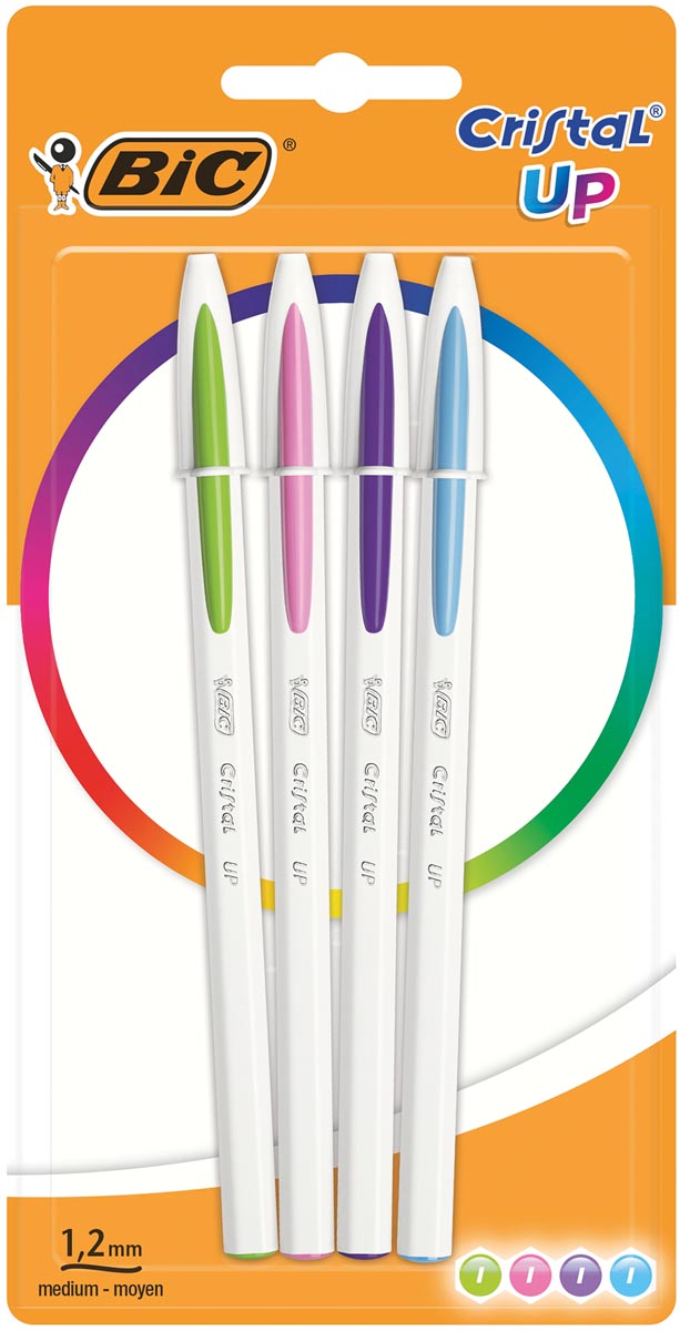 Bic balpen Cristal Up Fun, blister van 4 stuks in geassorteerde kleuren