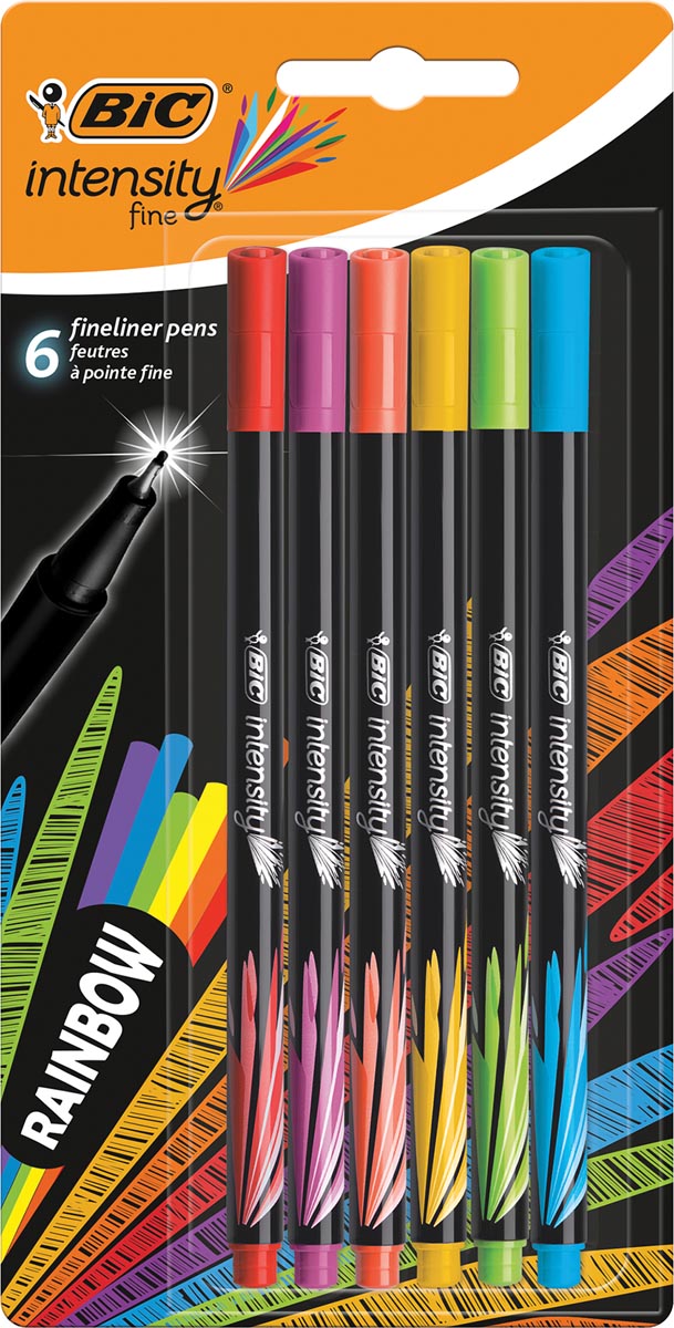 Bic fineliner Intensity, blister met 6 stuks in geassorteerde regenboogkleuren Bic fineliner Intensity, blister met 6 stuks in geassorteerde regenboogkleuren