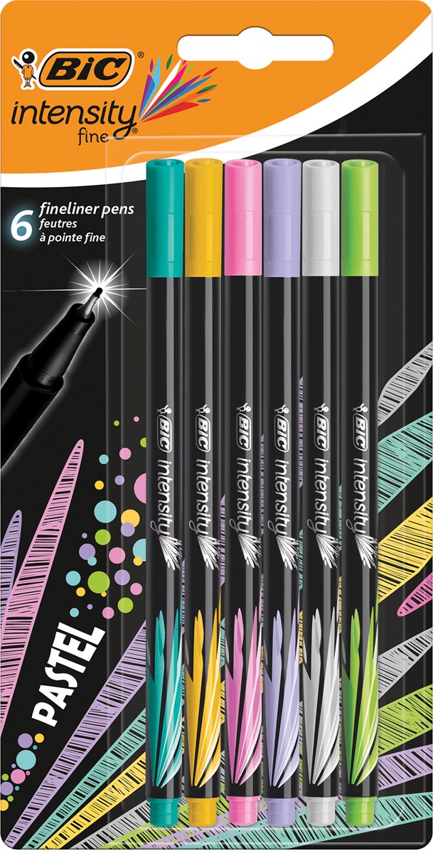 Bic fineliner Intensity, blister met 6 stuks in geassorteerde pastelkleuren