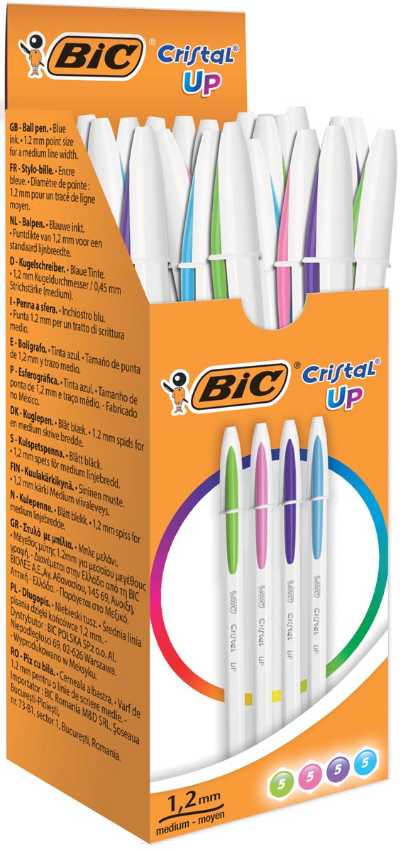 Bic balpen Cristal Up, doos met 20 stuks in geassorteerde fun kleuren afbeelding