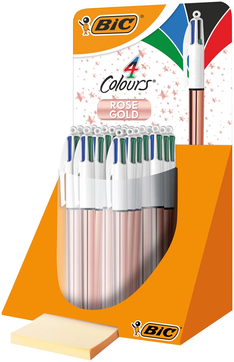 Bic 4 Colours Rose Gold, balpen, 0,32 mm, 4 klassieke inktkleuren, display van 20 stuks